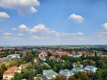 High angle view of townscape against sky