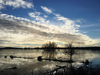 Scenic view of lake against sky at sunset