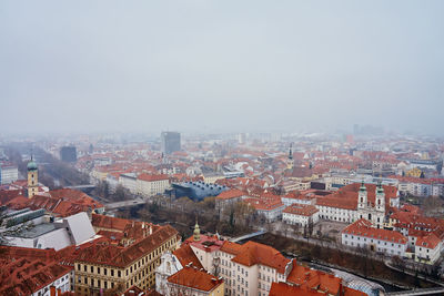 High angle view of townscape against clear sky