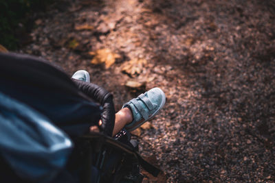 Low section of child in stroller