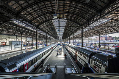 View of railroad station platform in city