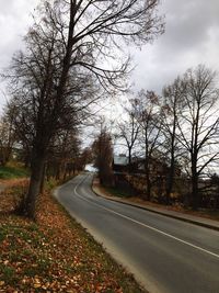 Road by trees against sky during autumn