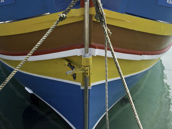 Close-up of fishing boat moored in sea