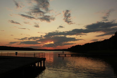 Scenic view of lake against sky during sunset