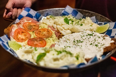 Close-up of breakfast served in plate