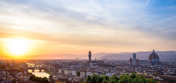 Cityscape against sky during sunset