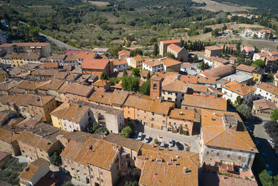 Close-up aerial view of the town of gambassi terme in tuscany