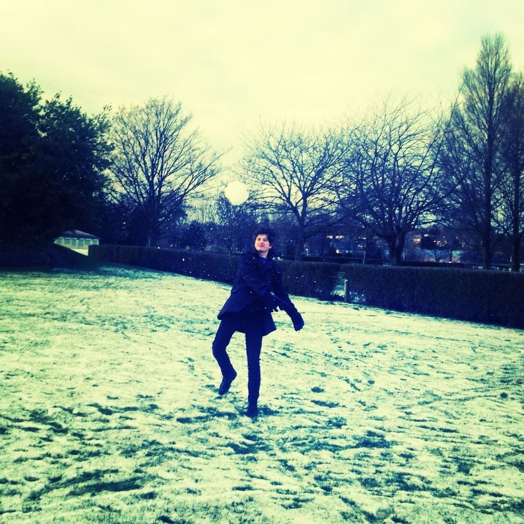 full length, lifestyles, tree, leisure activity, bare tree, winter, snow, season, cold temperature, walking, rear view, standing, clear sky, front view, childhood, weather, sky, casual clothing