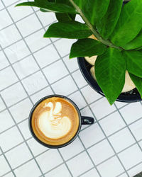 High angle view of coffee on table