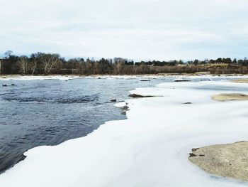 Scenic view of landscape against sky during winter