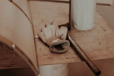 High angle view of shells on table at home