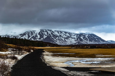 Scenic view of snowcapped mountains against sky