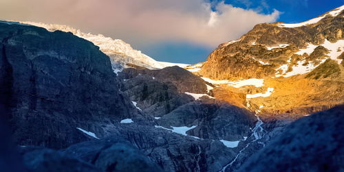 Scenic view of snowcapped mountains against sky