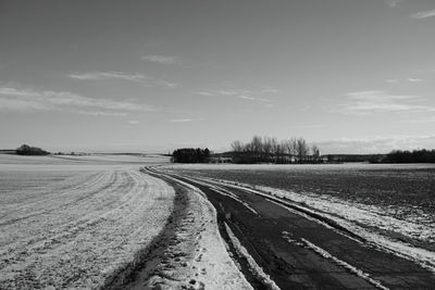 Road amidst agricultural field against sky