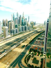 High angle view of cityscape against sky