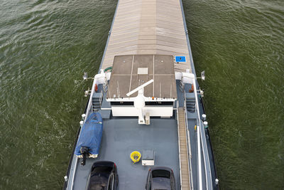 High angle view of ship sailing on sea