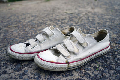 High angle view of shoes on ground