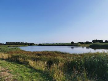 Scenic view of lake against clear sky