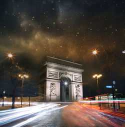 Light trails on city street at night