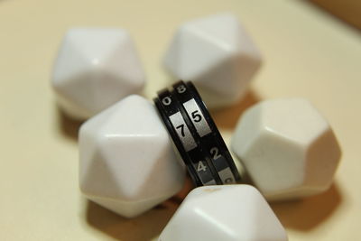 High angle view of coins on table
