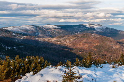 Scenic view of snowcapped mountains against sky