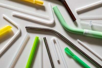 High angle view of colored pencils on table