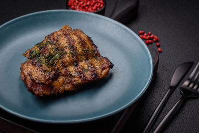 Close-up of food in plate on table