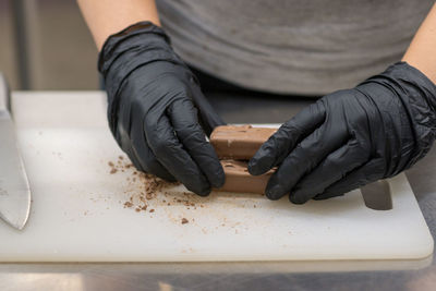 Low section of man working in workshop