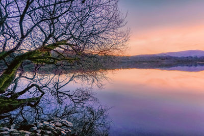 Scenic view of lake at sunset