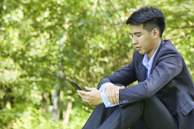 Young man looking at camera