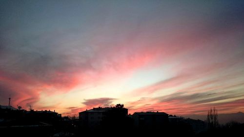 Low angle view of silhouette trees against sky at sunset
