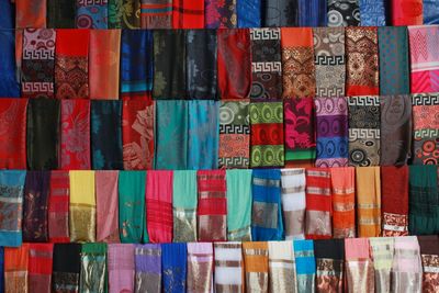 Full frame shot of colorful shawls for sale
