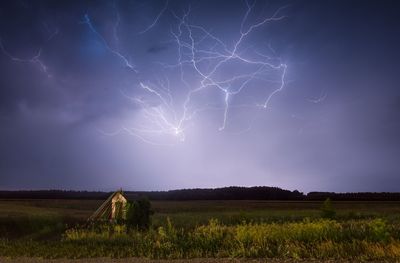 Scenic view of field against sky at night