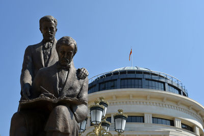 Low angle view of statue against clear sky