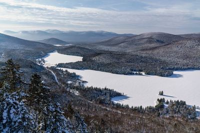 A winter morning seen from la roche look point at mont-tremblant national park in quebec, canada