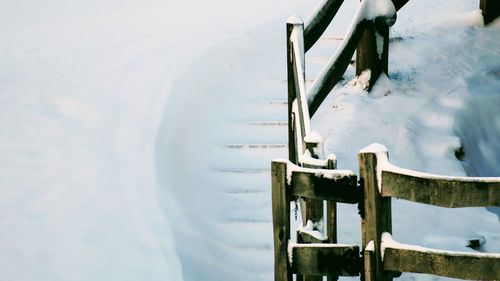 Close-up of snow on metal structure