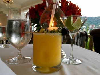 Close-up of wine in glass on table