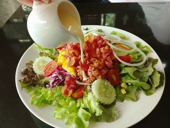 High angle view of salad served in plate