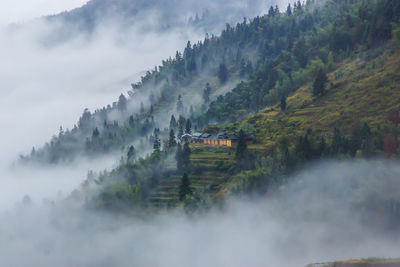 Scenic view of mountains against cloudy sky