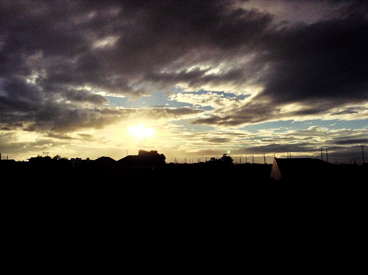 silhouette, sunset, sky, cloud - sky, scenics, built structure, beauty in nature, building exterior, dark, cloud, tranquil scene, architecture, landscape, tranquility, nature, house, cloudy, sun, idyllic, outdoors