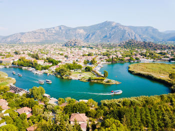 High angle view of boats in bay