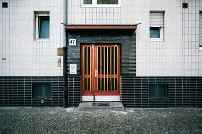 Closed door of building