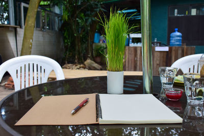 Empty chairs and tables in restaurant