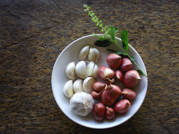 High angle view of fruits in bowl on table