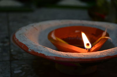 Close-up of diya burning