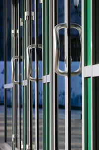 Close-up of empty seats in glass window