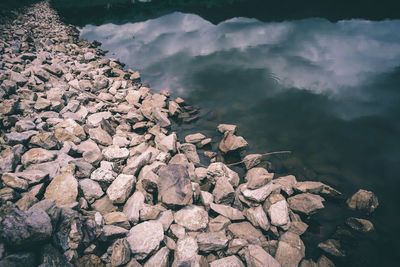 View of rocks in lake