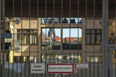 Information sign on glass window of building