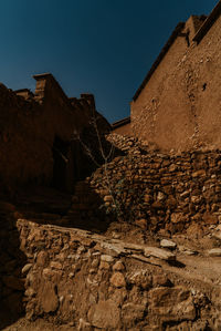 Low angle view of old building against clear sky