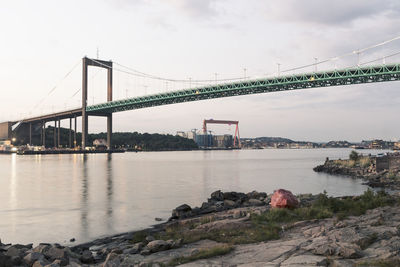 Low angle view of alvsborg bridge over river against sky